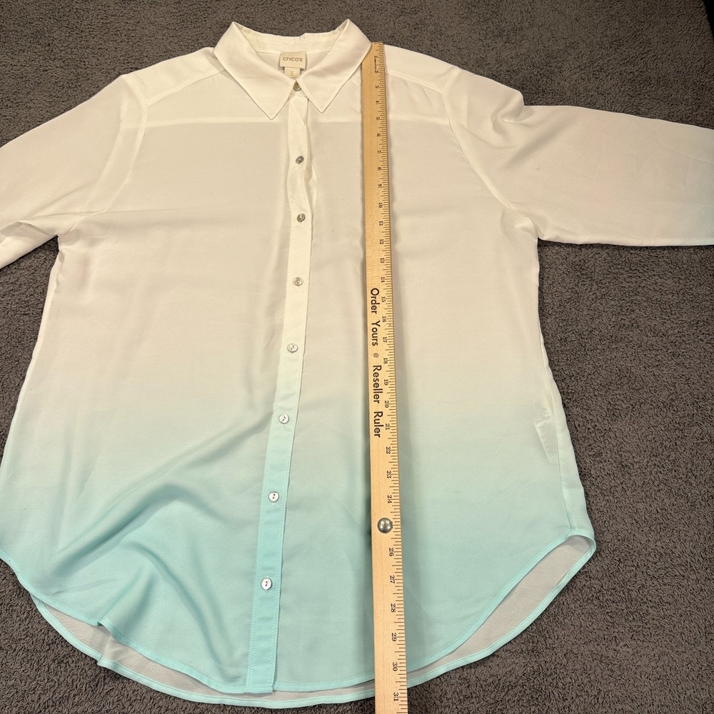 Chicos Shirt Women 3XL White Blue Ombre Coastal Sheer MOP Button Vacation Resort - Picture 9 of 16